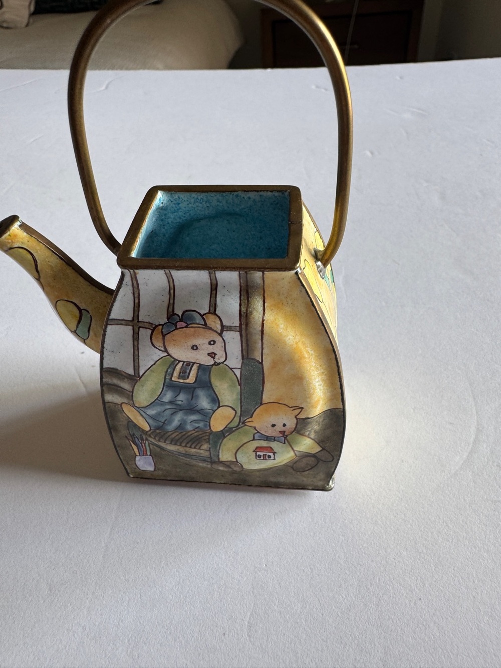 Empress Art Hand-Painted Bears Decorative Enamel Teapot Accent
